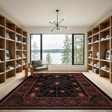 Spooky Spider Web Area Rug in Red on Black