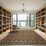 Vibrant Teal on Terracotta Southwestern Area Rug