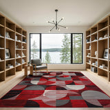 Red Bold Red Geometric Circles Area Rug