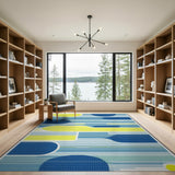 Blue Yellow Geometric Striped Area Rug