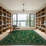 Emerald Green Gold Floral Butterfly Area Rug
