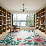 Blush Pink Floral Border Pink Area Rug