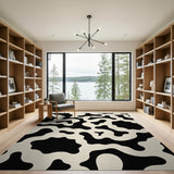 ODIKA Washable Abstract Fluid Wavy Area Rug, Black & Cream Low Pile