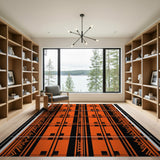 Bold Orange Black Heritage Tribal Area Rug
