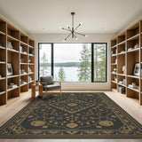 Traditional Persian Gold and Silver Black Gold Floral Persian Area Rug