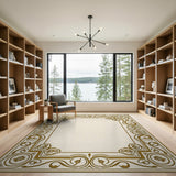 Ornate Gold Floral Frame Cream Area Rug