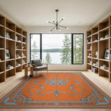 Vibrant Orange Teal Persian Medallion Area Rug