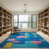 Vibrant Geometric Blue Teal Area Rug