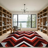 Bold Red Chevron Zigzag Geometric Modern Area Rug