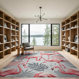 Pink Pink Flamingo Monstera Leaf Area Rug