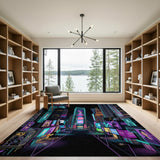 Multi-color and Patterns Neon Cyberpunk City Skyline Area Rug