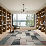 Modern Geometric Grid Neutral Area Rug