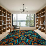 Vibrant Peacock Geometric Area Rug