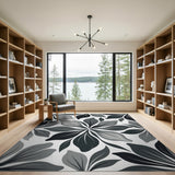 Grey Leaf Floral Area Rug