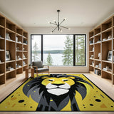 Bold Yellow Lion Head Geometric Area Rug