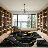 Gold and Silver Black Gold Abstract Wave Area Rug