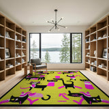 Playful Black Cats Cartoon Area Rug