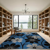 Teal Anemone Floral Area Rug