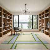 Abstract Geometric Beige Area Rug with Green Blue