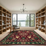 Ornate Red Persian Rug with Lion Silhouettes