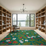 Lush Green Berry Meadow Floral Rug