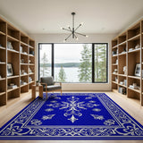 Navy Blue Ornate Floral Area Rug