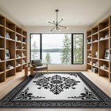 Black and White Traditional Persian Ornate Black White Floral Medallion Area Rug