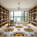 Vintage Orange Sunflower Mandala Area Rug