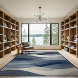 Abstract Area Cascading Blue Waves Area Rug
