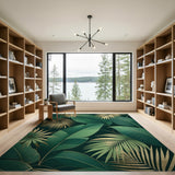 Lush Green Gold Palm Leaf Washable Area Rug
