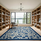 Navy Blue Floral Vine Area Rug