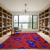 Playful Blue Unicorn Stars Red Kids Rug