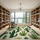 Lush Green Cactus Desert Area Rug
