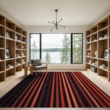 Bold Red Black Vertical Stripe Rug