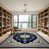 Traditional Persian Navy Persian Floral Medallion Area Rug