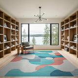 Modern Teal Coral Abstract Geometric Area Rug