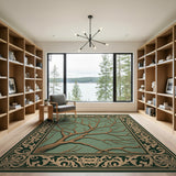 Ornate Bare Tree Branch Green Area Rug