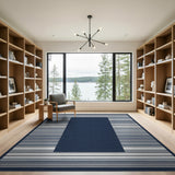 Navy Blue Striped Border Area Rug