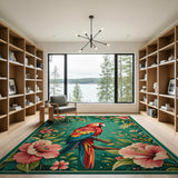 Macaw Parrot Hibiscus Floral Area Rug