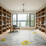 Vintage Yellow Floral Grey Area Rug