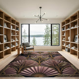 Art Deco Gold Palm Fan Rug in Pink Hues