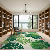 Tropical Botanical Green Monstera Washable Area Rug