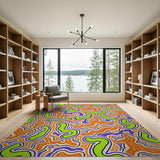 Vibrant Orange Green Purple Wavy Abstract Area Rug