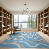 Abstract Area Blue and Teal Fluid Blue Waves Abstract Area Rug