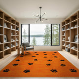 Plush Orange Paw Print Shag Area Rug