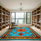 Southwestern Turquoise Sunburst Area Rug