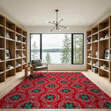 Vibrant Red Green Medallion Area Rug