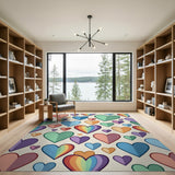 Whimsical Rainbow Hearts Area Rug
