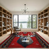 Red Deer Antler Head Southwestern Rug
