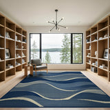Navy Wave Abstract Area Rug